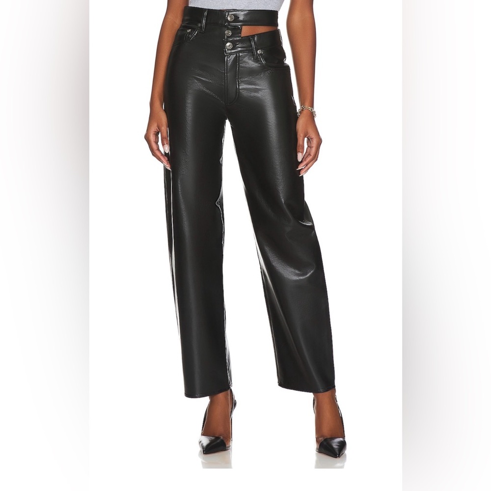 AGOLDE Broken Waistband Pant Womens 29 Detox Black Recycled Leather Straight NWT